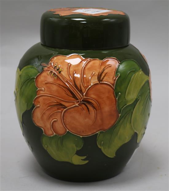 A Moorcroft hibiscus pattern ginger jar height 20cm
